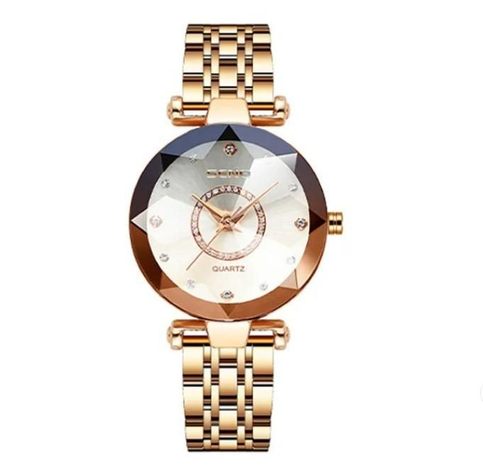 Diamond Shape Multicolor Dial Watch with Rose Gold Strap – Women & Girls
