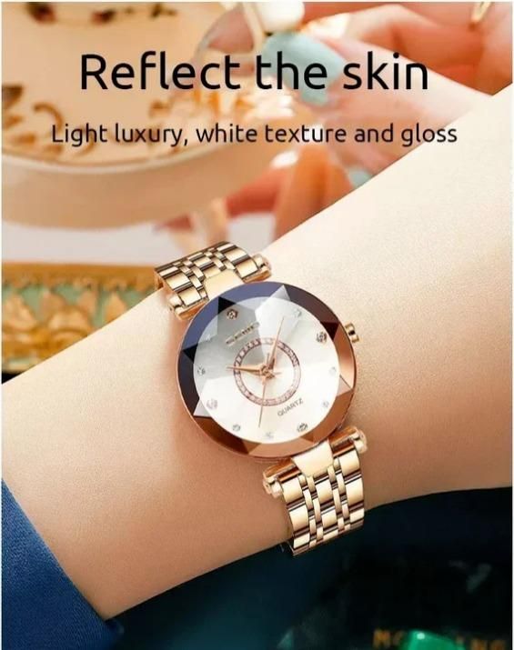 Diamond Shape Multicolor Dial Watch with Rose Gold Strap – Women & Girls